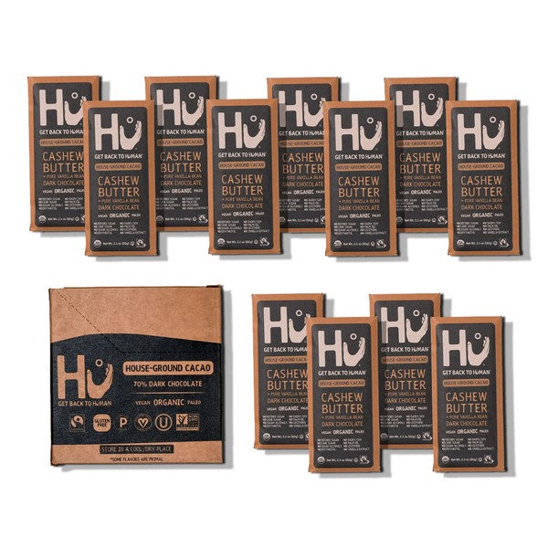 Hu Chocolate Bars | 12 Pack Cashew Butter Vanilla Bean Chocolate | Natural Organic Vegan, Gluten Free, Paleo, Non GMO, Fair Trade Dark Chocolate | 2.1oz Each