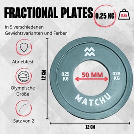 MATCHU - Fractional Plates - Mini Weight Plates - 0.25/0.5/1/1.5/2.5 kg - Set of 2 - Steel with Rubber Outer Layer - Diameter 50 mm (Black - 0.25 kg)