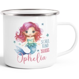 SpecialMe® Kinder-Tasse Emaille Schulkind 2025 Einschulung personalisiert mit Jahr und Name Namenstasse individuelle Geschenke Weiss-silber standard