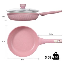 Xuanying 10 Inch Non Stick Frying Pans with Lid - 100% PFOA PFAS Free, Super Nonstick, All Stovetop Compatible Induction Gas Electric, Omelette & Egg Pan, Dishwasher Safe, Eco-Friendly Pink Pan