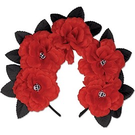 Beistle Day of The Dead Red Floral Headband