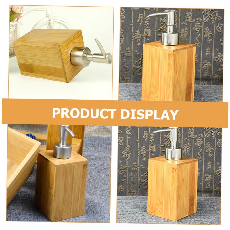 Alipis Bamboo Stainless Steel Pump Bottles 2 Pcs Refillable Soap