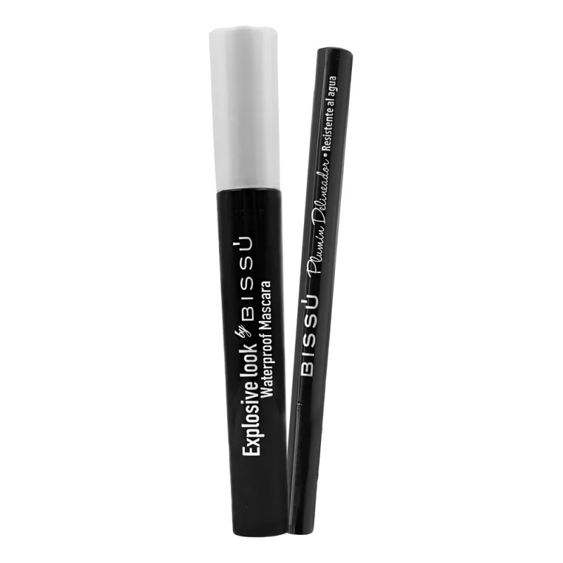 Kit Mascara De Pestañas Waterproof Y Plumin Delineador Bissu Negro