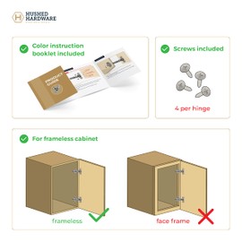 Hushed Hardware 10 Pack Frameless Inset Adjustable Closing Speed Soft Close Cabinet Hinges. Premium Soft Close Hinges for Kitchen Cabinets. Self-Closing Door Hinges for Cabinet Door.