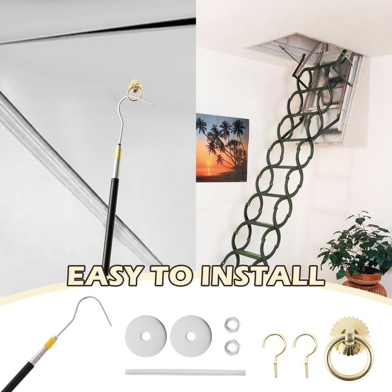 2 Set 63 Inch Attic Pull Down Hook Attic Ladder