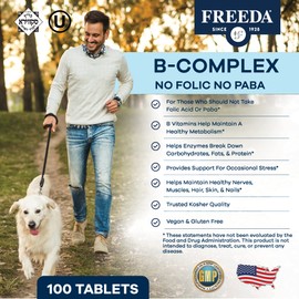Freeda Vitamin B Complex No Folic No PABA - Super B Complex Kosher Vitamin Supplement with Vitamin B1 Vitamin B2 Vitamin B3 Vitamin B5 Vitamin B6 Vitamin B12 - Vit B Complex B for Women & Men (100 Ct)