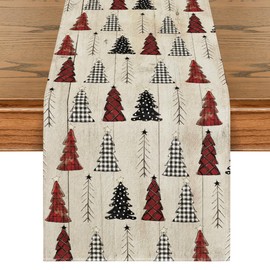 Artoid Mode Wood Xmas Tree Christmas Table Runner, Seasonal Winter Holiday Kitchen Dining Table Decoration for Home Party Decor 13x60 Inch