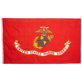 Valley Forge, US Marine Corps Flag, Nylon, 3'x5', 100% Made in USA, Canvas Header, Heavy-Duty Brass Grommets