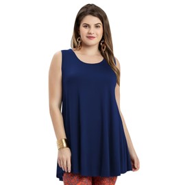 LARACE Camisetas sin mangas para mujer, talla grande, túnica casual, ropa de verano para leggings, Azul marino, L