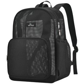 MAY TREE Mesh Bacpack for School Beach Swimming Outdoor Fitness, Heavy Duty Mesh Bookbag with Sturdy Material for Women and Men, Black