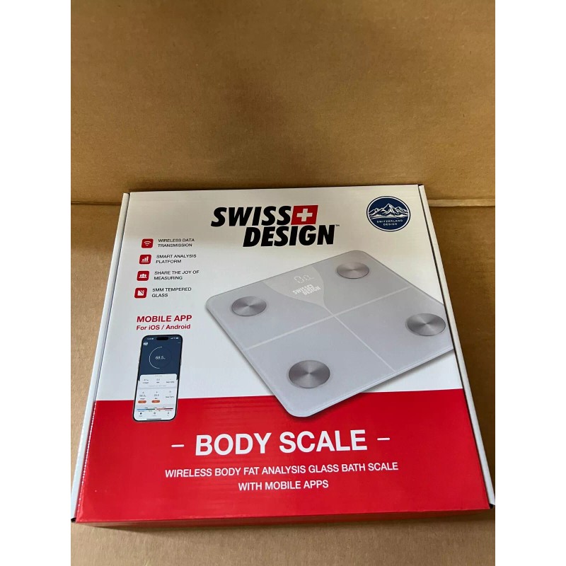 Swiss Design Wireless Body Fat Analysis Glass Bath Scale New