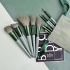 Set Brochas de maquillaje 13 piezas profesional y bolsa verde