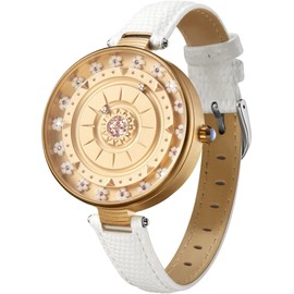 EUTOUR Magnetic Watches for Women 40MM Floral Diamond Quartz Watch with Japanese Movement 3ATM and 14MM Leather Band Gift Idea for Women Unique Wrist Analog Magnet Watch for Ladies Gold