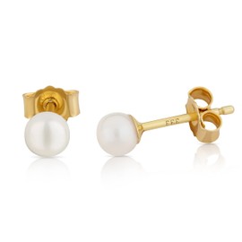 NKlaus Pair of 8.5 mm Genuine Freshwater Pearl Stud Earrings 333 Yellow Gold 8 Carat Pearl Earrings, Yellow Gold