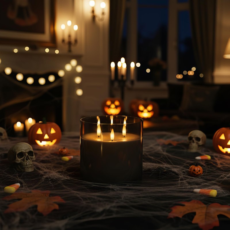 Homemory 6X6'' Extra Large Flameless Candle with 3 Wicks, Glass