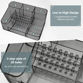 CGBE Nail Drill Machine & Nail Drill Holder, 28 Holes Acrylic Drill Bit Holder for Nails, Professional Nail Organizer and Storage Box Case (Not Including Nail Drill Machine & Bit) - Gray