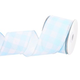 MECCANIXITY Light Blue Checkered Ribbon,2.5 Inch x 10 Yards Wired Edge Gingham Ribbon Farmhouse Plaid Ribbon for Gift Wrapping, DIY, Christmas Decoration and Bows Craft