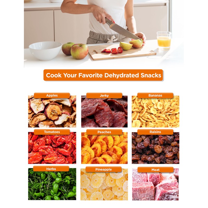 Commercial Chef Food Dehydrator, Five 9.25” BPA-Free Plastic Trays, Dehydrates