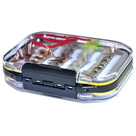 Outdoor Planet Double Side Waterproof Pocketed Fly Box + Assorted Trout Fly Fishing Lure Pack of 35 Pieces Fly Lure
