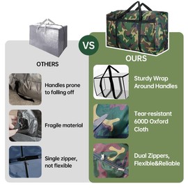 2 Pack 150L Heavy Duty 600D Oxford Moving Bags Extra Large Packing Bags Storage Bags with Strong Handles & Zippers College Moving Bags for Moving, Storage, Travel & Camping(40Gallon Camouflage)