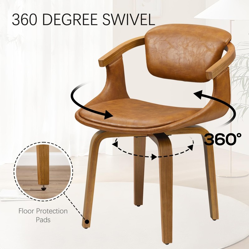 Zouron Swivel Desk Chair No Wheels, Mid Century Modern Office