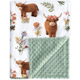 HOMRITAR 3D HighlandCow Baby Blanket for Unisex Boys Girls Dotted Backing