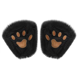 Women's Girls Fluffy Fingerless Mittens Cats Fox Paw Cosplay Gloves Winter Warm Gloves Fancy Party Dress Up Role Play Props, a