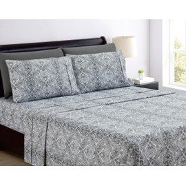 Spirit Linen home Twin Size Bed Sheets Set Deep Pockets - 6PC Paisley Ultra Soft Microfiber Bed Sheets - Easy to Clean, 90 Thread Count Sheets with Fitted Sheet, Flat Sheet & Pillowcases (Black)