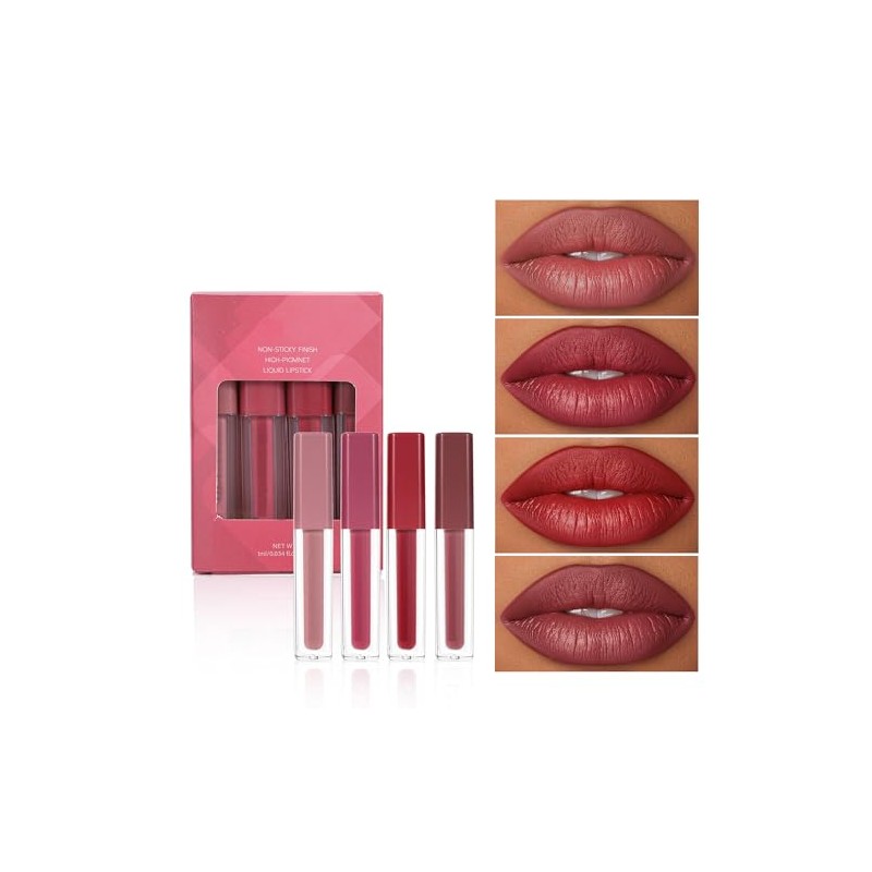 Set de Labiales Líquidos 4 Piezas- Kit de Maquillaje Diario