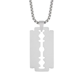 HAQUIL Razor Blade Necklace, Silver Plated Stainless Steel Razor Blade Pendant, Box Chain, Gothic Punk Rock Hip Hop Jewelry Gift for Men