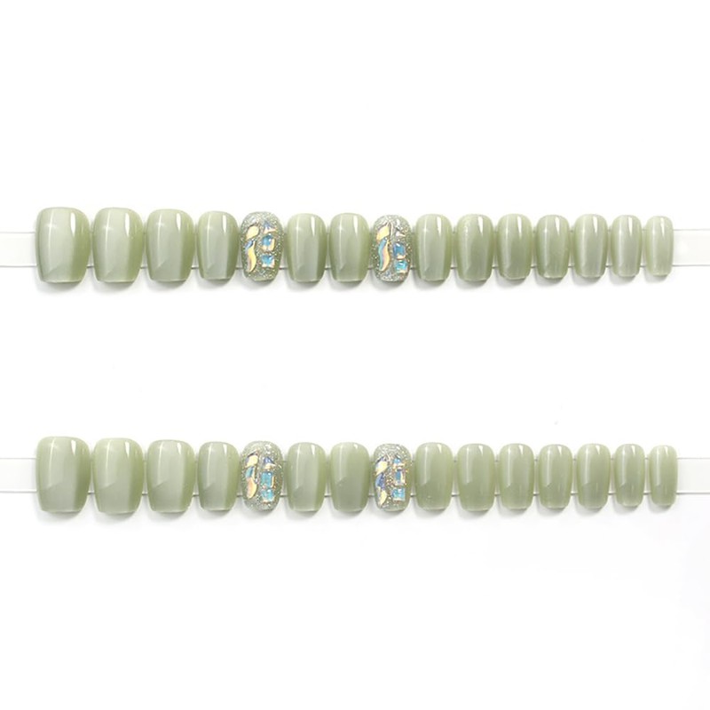 ネイルチップ 24枚セット くり返し使える ショート 大人かわいいミニマルデザイン オフィス/デート用 簡単リムーバブル 猫の目石ネイル シェル