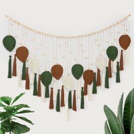 Betylifoy Large Macrame Wall Hanging, Boho Leaf Woven Tapestry Coffee Green Tassels Wall Hanging Tapestry Handmade Chic Feather Wall Art Decor for Bedroom Living Room Apartment Nursery
