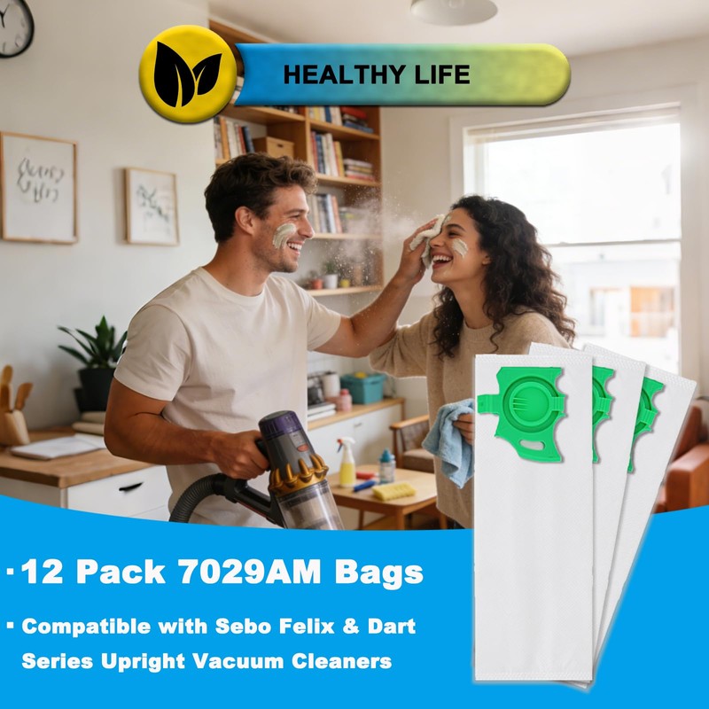 12 Pack 7029AM Vacuum Bags for Sebo Felix & Dart