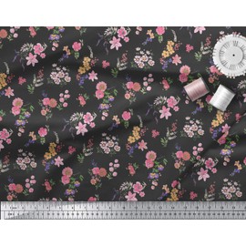 Soimoi 180 GSM 2-Way Stretch 60 inches Wide Floral Printed Velvet Fabric by The Yard - Black