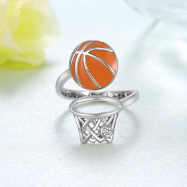 SCZKLAQ Sterling Silver Basketball Ring - Open Circle, Modern Style, One Size, White Cubic Zirconia, Adult Unisex Basketball Gifts