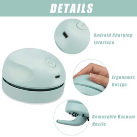 Desktop Vacuum Cleaner USB Charging with Vacuum Nozzle Cleaning Brush, Detachable Design & Portable Mini Table Dust Vaccum Cleaner, Clean Dust, Crumbs, Piano, Computer, Car Etc(Light Green)