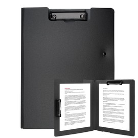 Clipboard A4, A4 Clipboard Folder with Lid, Clipboard Folder with 2 Clips, Writing Case Clipboard with Lid, Writing Board for Office/Business/Construction Site/School Clipboard Folder (Black, A4)