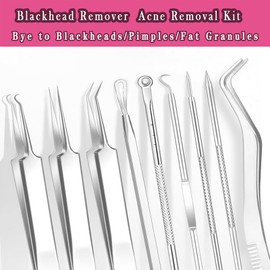 Blackhead Remover Pimple Popper Tool Kit, 9 Pcs Comedone Pimple Extractor Tool, Black Head Remover Milia Removal Tool, Acne Kit for Blackhead, Whitehead Popping, Zit Removing, Extra Eyebrow Tweezers