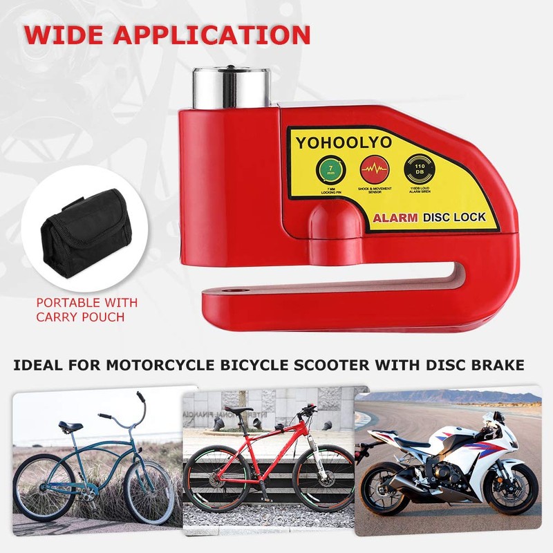 YOHOOLYO Alarm Disc Lock Motorcycle Disc Brake Lock Anti-Theft Waterproof