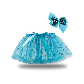 Girls Colorful Snowflake Layered Ribbon Tiered Ballet Lined Tutu Skirt with Hair Bows (X-Snowflake,Large)