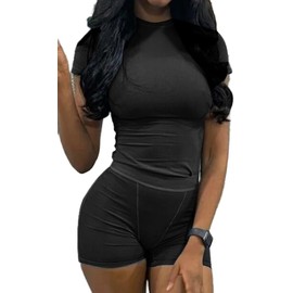 ZFLM Casual Workout Two Piece Outfits for Women Fitted Crew Neck T-shirt High Waist Pants Matching Sets Streetwear