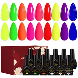 Four Lily 12PCS Neon Gel Nail Polish Set Fluorescent Gel Polish Orange Hot Pink Blue Yellow Green Purple Vibrant Soak Off UV LED Nail Polish Nail Art