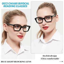 OCCI CHIARI Bifocal Reading Glasses 1.50 Womens Trendy Blue Light Blocking Oversized Readers 1.0 1.5 2.0 2.5 3.0 3.5（Black,1.50）