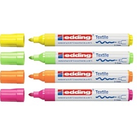 edding 4-4500-5 Textile Marker, Bullet Tip, 2-3 mm, Assorted (Textile Marker, Neon Colours, 4)