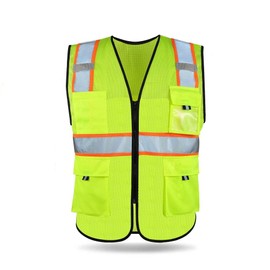 HYCOPROT Safety Vest, High Visibility Mesh Reflective Vests with Pockets and Zipper, Meets ANSI/ISEA Standards (XX-Large, Yellow (Style-2))