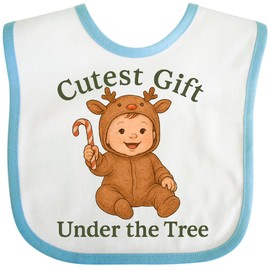 inktastic Cutest Gift Under the Tree Baby Reindeer Baby Bib White and Blue 46c6a