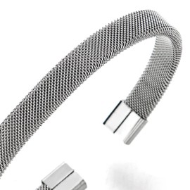 COOLSTEELANDBEYOND Elastic Adjustable Stainless Steel Mesh Cable Bangle Bracelet for Men Women
