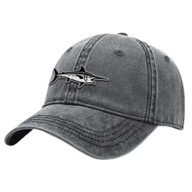 OUTDOOR SHAPING Fish Embroidery Dad Hat - Soft Washed Cotton Unstructured Baseball Cap for Unisex Adjustable Vintage Style Charcoal