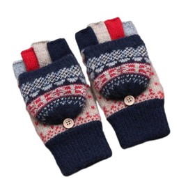 UNICOLD Winter Knitted Fingerless Gloves Thermal Insulation Warm Thickended Wool Convertible Mittens Flap Cover for Wome, Blue