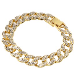 Cuban Bracelet Cuban Boutique Rhinestone Jewelry Hip Hop Couple Bracelet Decorative AnkleGold
